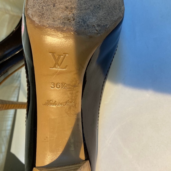 Louis Vuitton open toe brown leather pumps Damier cube heels 36.5 dice sandals - Picture 9 of 9